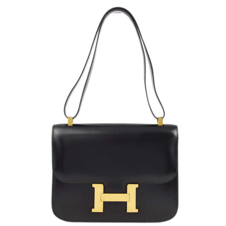 Hermes 1990 Black Box Calf Constance 23 Shoulder Bag