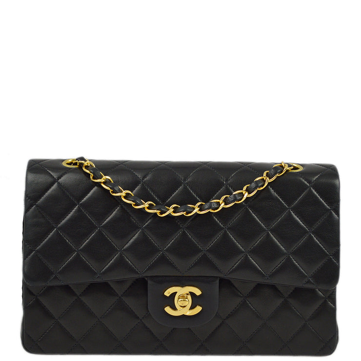 Chanel 1991-1994 Black Lambskin Medium Classic Double Flap Shoulder Bag