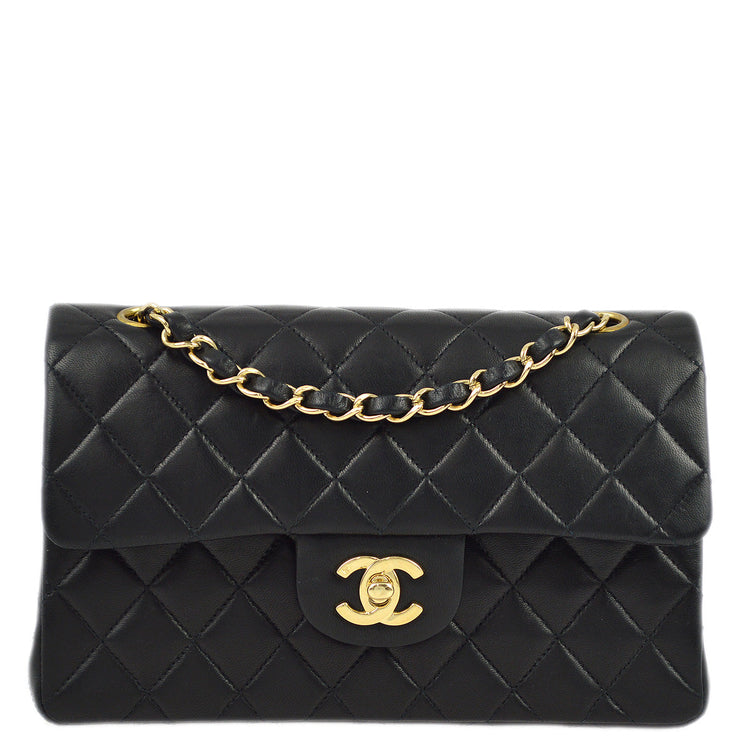 Chanel 2001-2003 Black Lambskin Small Classic Double Flap Shoulder Bag