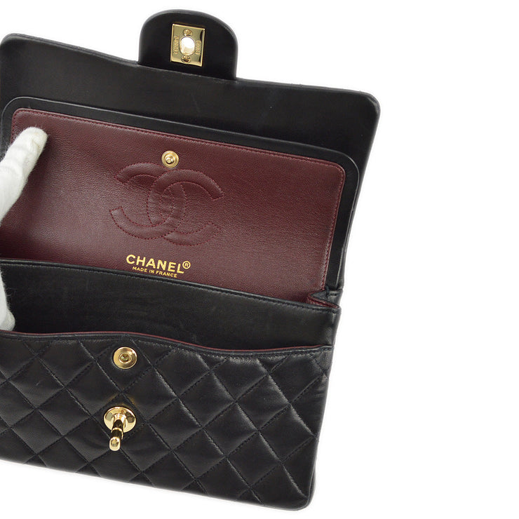 Chanel 2001-2003 Black Lambskin Small Classic Double Flap Shoulder Bag