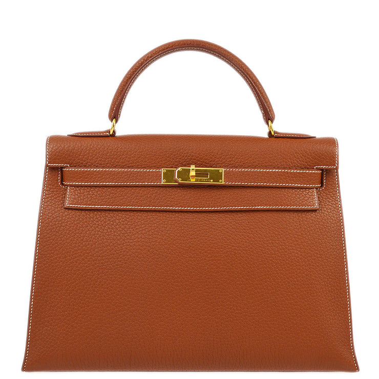 Hermes 1999 Brown Fjord Kelly 32 Sellier Handbag