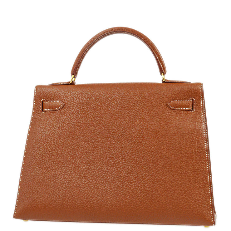 Hermes 1999 Brown Fjord Kelly 32 Sellier Handbag