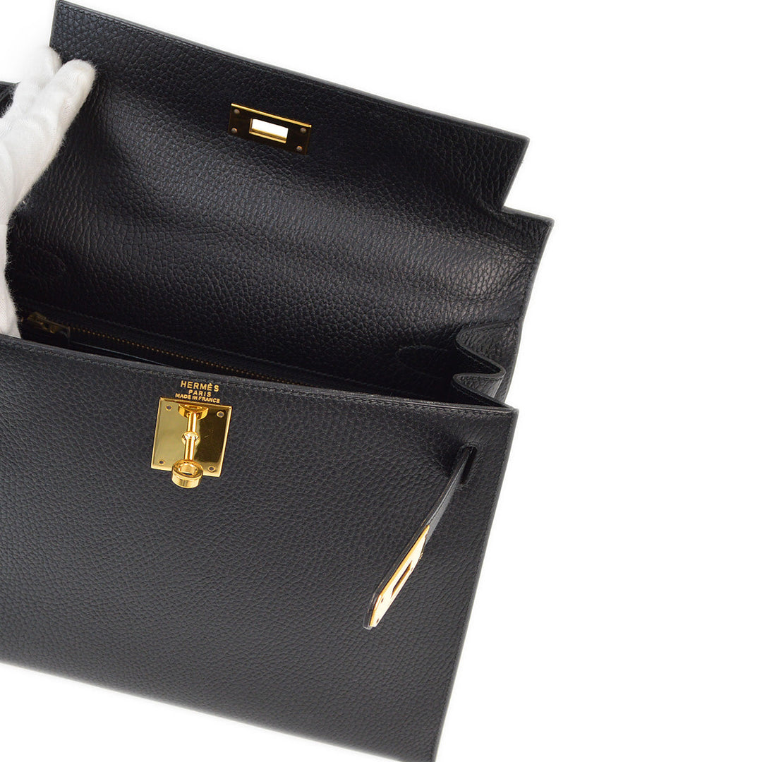 Hermes 1992 Black Ardennes Kelly 28 Sellier 2way Shoulder