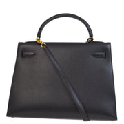 Hermes 1996 Black Ardennes Kelly 32 Sellier 2way Shoulder Handbag