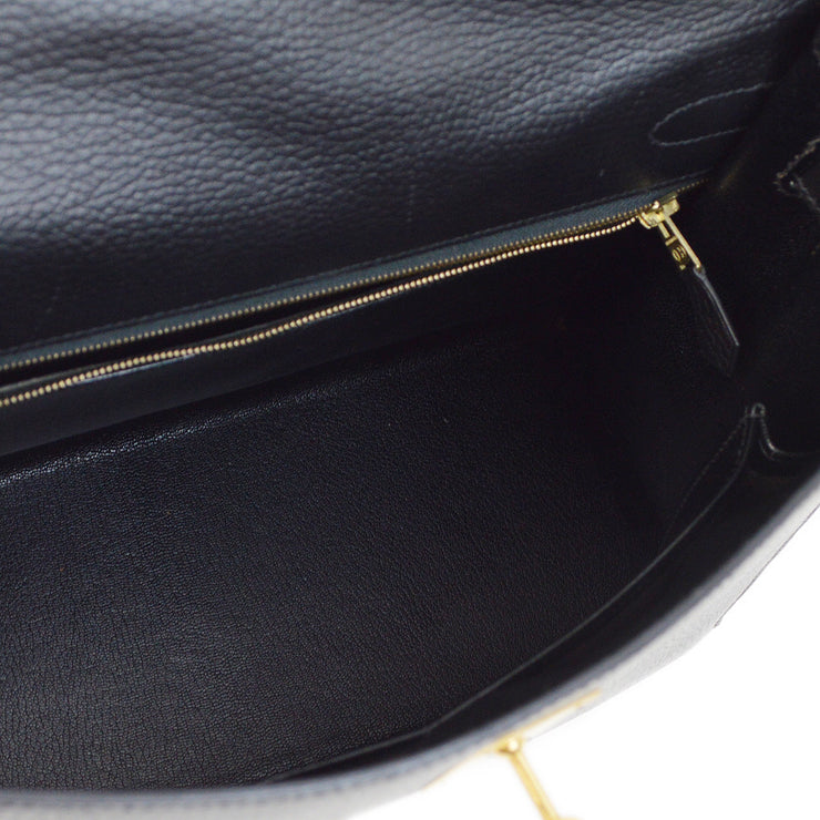 Hermes 1996 Black Ardennes Kelly 32 Sellier 2way Shoulder Handbag