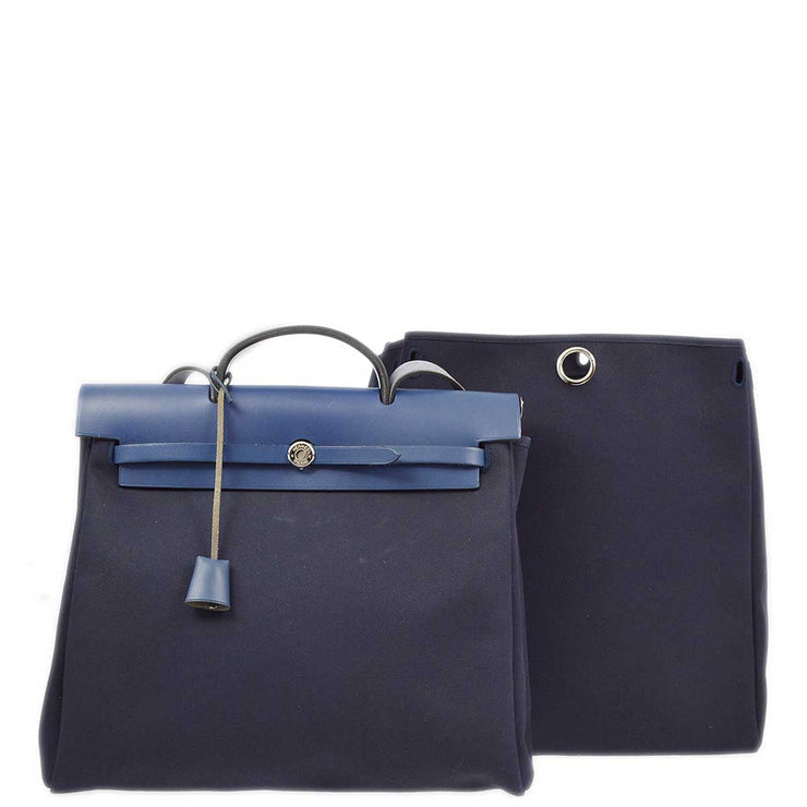 Hermes Navy Toile Officier Herbag MM 2 in 1 2way Shoulder Handbag