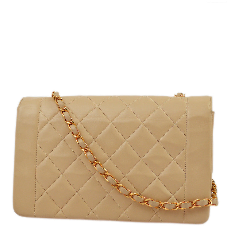 Chanel 1994-1996 Beige Lambskin Medium Diana Shoulder Bag