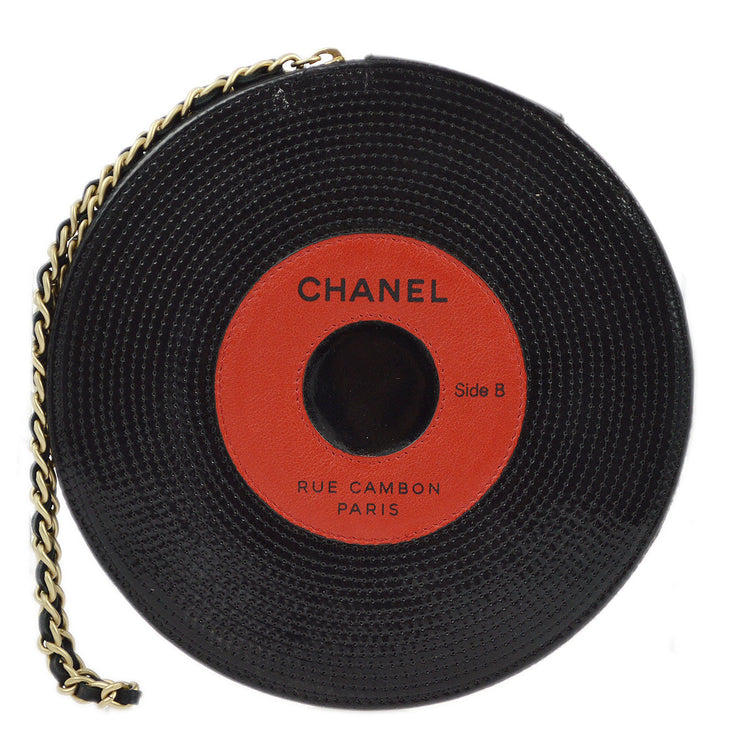 Chanel 2003-2004 Black Patent Leather Record Clutch Bag