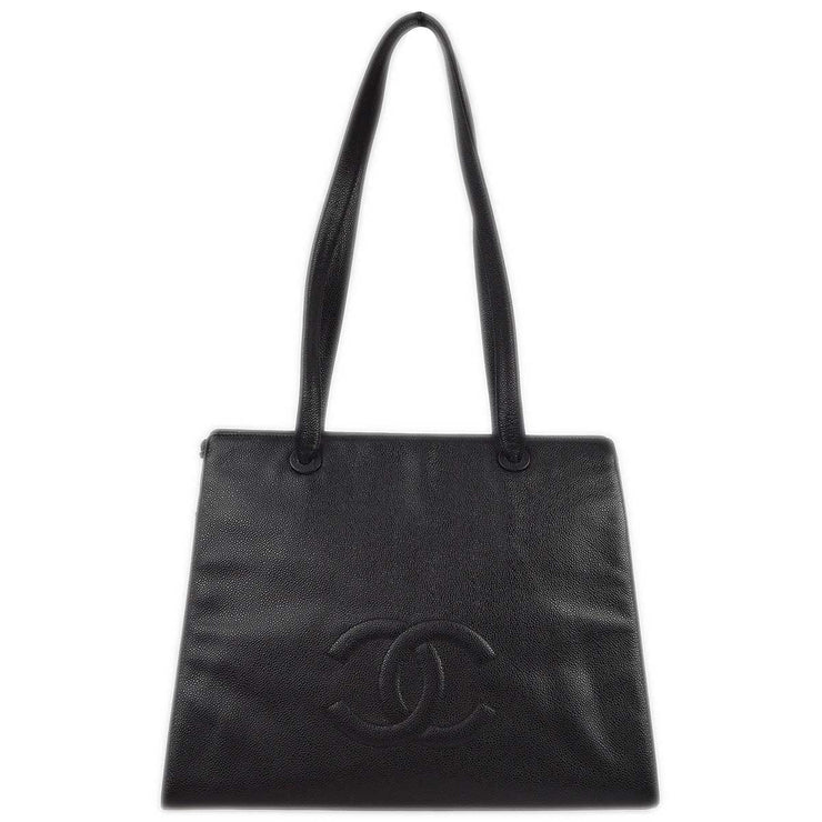 Chanel 1997-1999 Black Caviar Shoulder Tote Bag