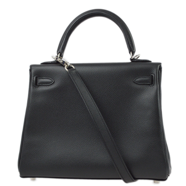 Hermes 2009 Black Epsom Kelly 25 Retourne 2way Shoulder Handbag