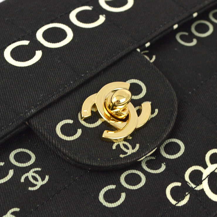 Chanel 2000-2001 Black Canvas COCO East West Choco Bar Shoulder Bag