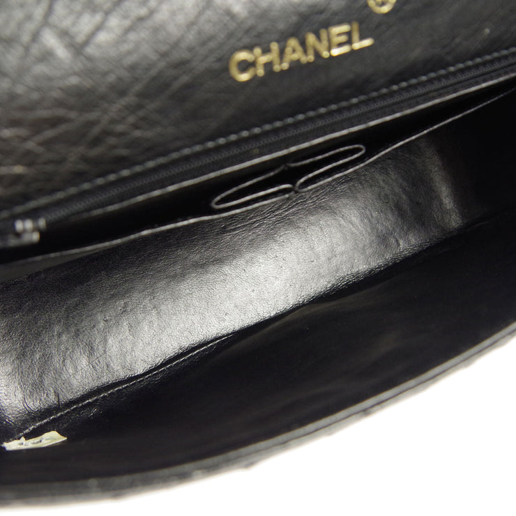 Chanel Black * Ostrich Turnlock Small Full Flap Shoulder Bag