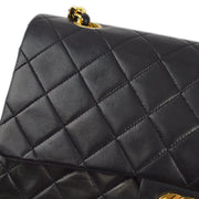 Chanel 1989-1991 Black Lambskin Medium Classic Double Flap Shoulder Bag