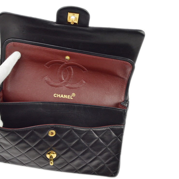 Chanel 1989-1991 Black Lambskin Medium Classic Double Flap Shoulder Bag