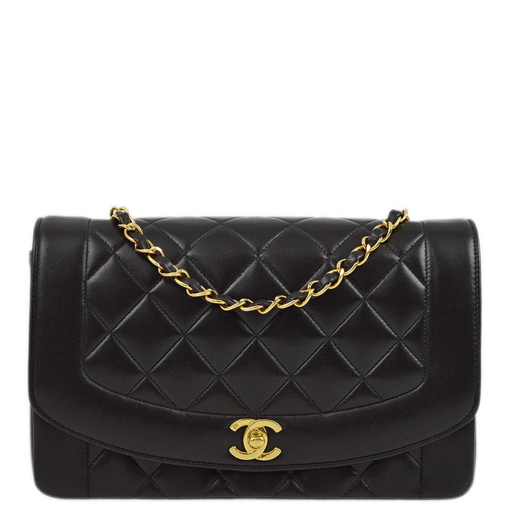 Chanel 1994-1996 Black Lambskin Medium Diana Shoulder Bag