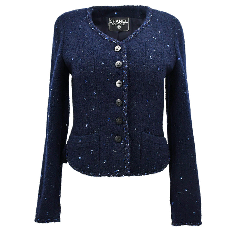 Chanel Collarless Jacket Navy #38