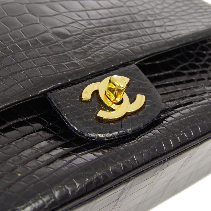 Chanel * 1991-1994 Black Crocodile Small Classic Double Flap Shoulder Bag