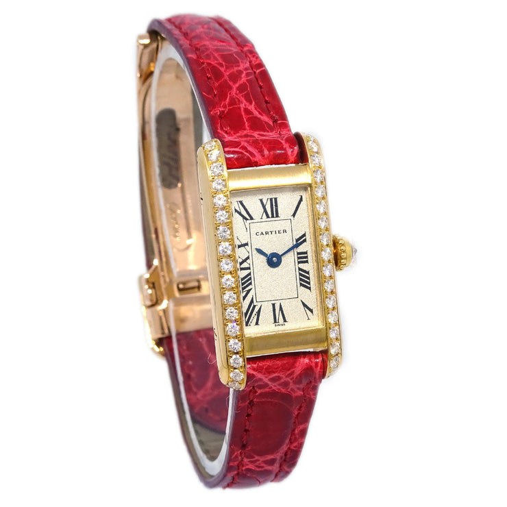 Cartier Tank Allongee Watch 18KYG Diamond Red Crocodile