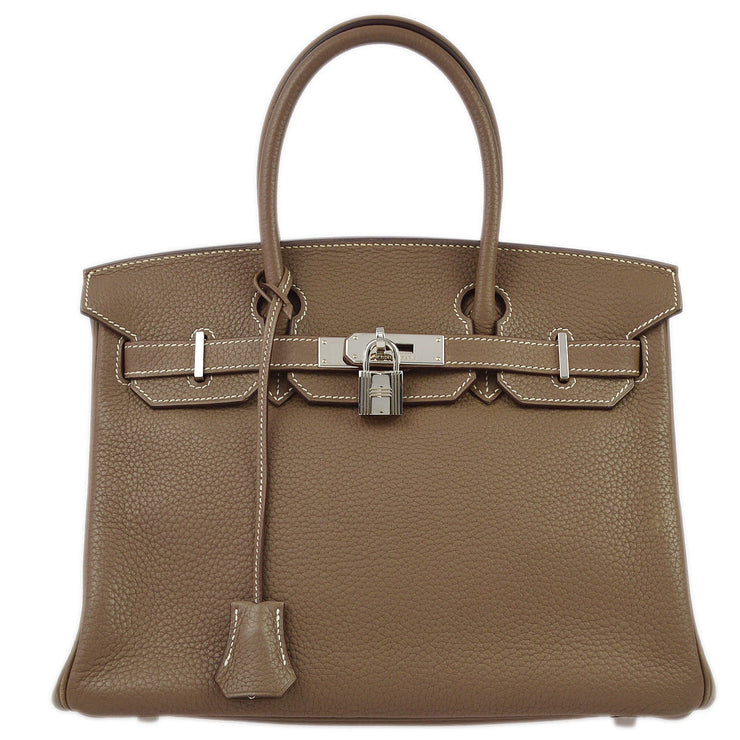 Hermes 2009 Etoupe Gray Taurillon Clemence Birkin 30 Handbag