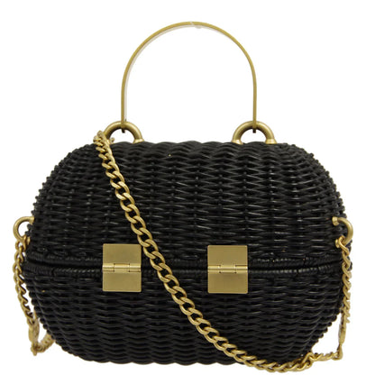 Chanel * 2004-2005 Black Rattan Basket 2way Shooulder Handbag