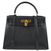 Hermes 1994 Black Ardennes Kelly 28 Sellier 2way Shoulder Handbag