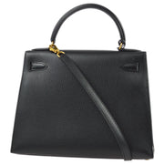 Hermes 1994 Black Ardennes Kelly 28 Sellier 2way Shoulder Handbag