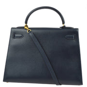 Hermes 1993 Navy Courchevel Kelly 32 Sellier 2way Shoulder Handbag