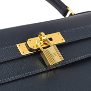 Hermes 1993 Navy Courchevel Kelly 32 Sellier 2way Shoulder Handbag