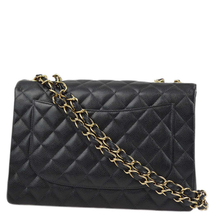 Chanel 2003-2004 Black Caviar Jumbo Classic Flap Shoulder Bag