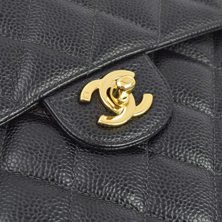 Chanel 2003-2004 Black Caviar Jumbo Classic Flap Shoulder Bag