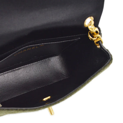 Chanel 1989-1991 Black Green Satin Felt Straight Flap Shoulder Bag