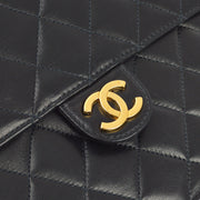 Chanel 1997-1999 Black Lambskin Pushlock Small Half Flap Shoulder Bag