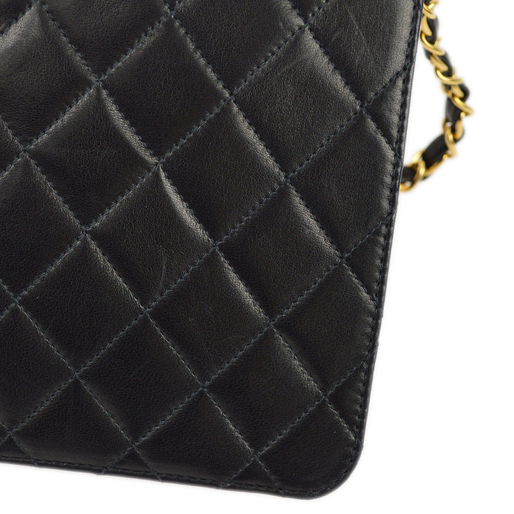 Chanel 1997-1999 Black Lambskin Pushlock Small Half Flap Shoulder Bag