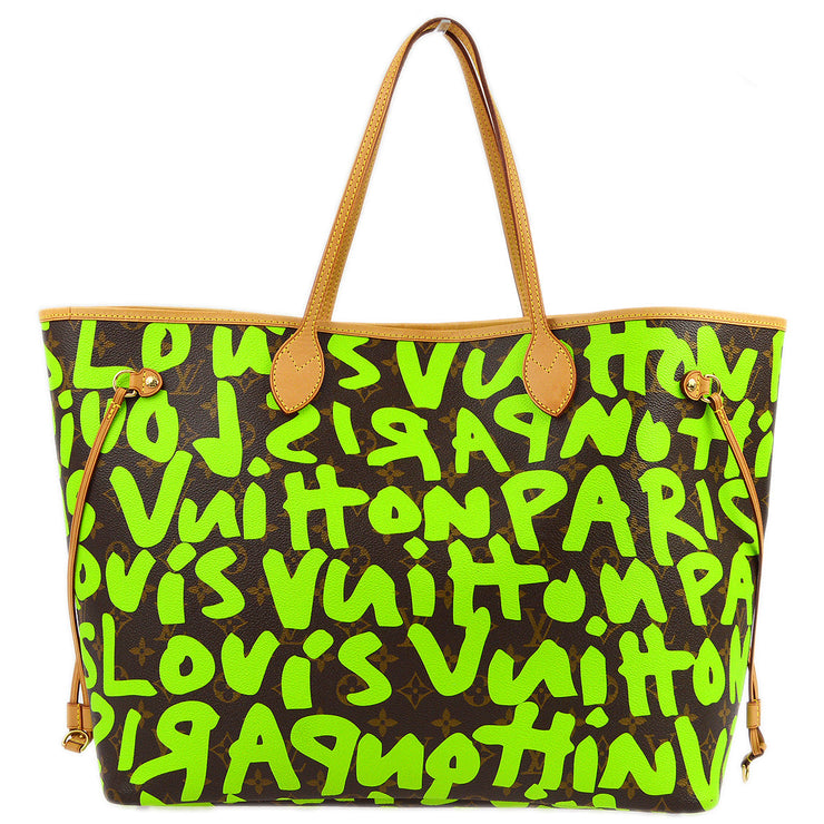 Louis Vuitton 2009 Green Monogram Graffiti Neverfull GM Tote M93703