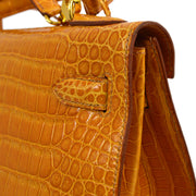 Hermes * 1997 Saffron Porosus Kelly 32 Sellier 2way Shoulder Handbag