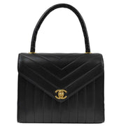 Chanel 1991-1994 Black Lambskin Mademoiselle V Stitch Handbag