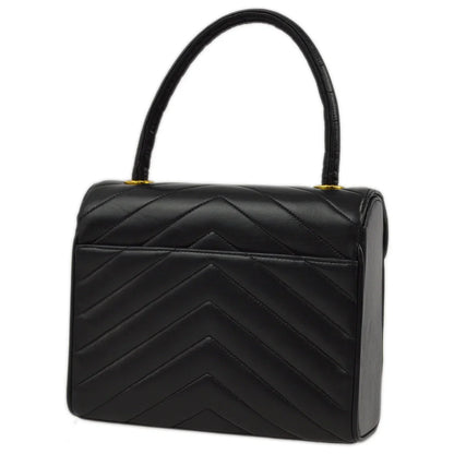 Chanel 1991-1994 Black Lambskin Mademoiselle Chevron Handbag