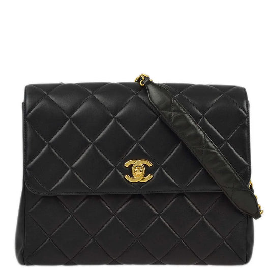 Chanel 1996-1997 Black Lambskin Straight Flap Chain Shoulder Bag