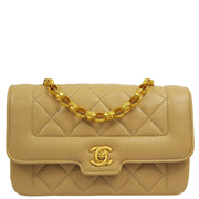 Chanel * 1989-1991 Beige Lambskin Border Flap Shoulder Bag Mini