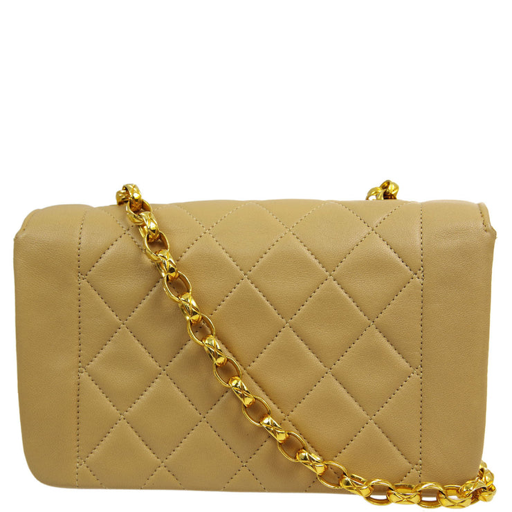 Chanel * 1989-1991 Beige Lambskin Border Flap Shoulder Bag Mini