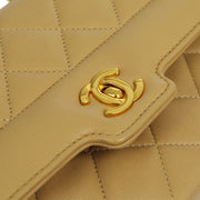 Chanel * 1989-1991 Beige Lambskin Border Flap Shoulder Bag Mini