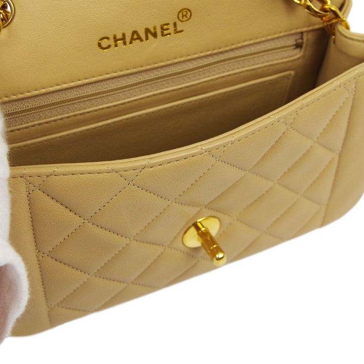 Chanel * 1989-1991 Beige Lambskin Border Flap Shoulder Bag Mini