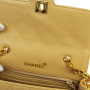 Chanel * 1989-1991 Beige Lambskin Border Flap Shoulder Bag Mini