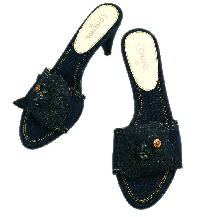 Chanel * Indigo Denim Shoes Sandals Mules #39