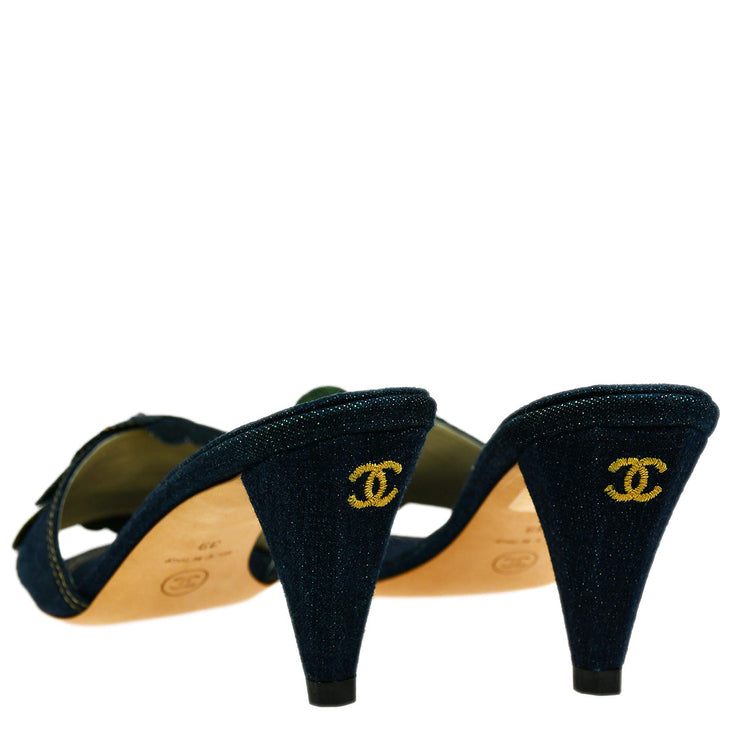 Chanel * Indigo Denim Shoes Sandals Mules #39