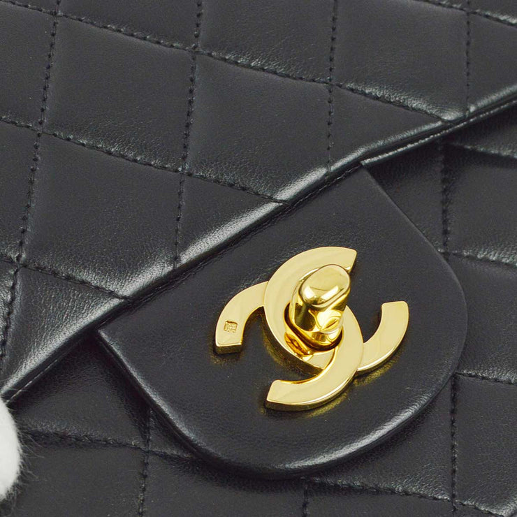 Chanel 1994-1996 Black Lambskin Small Classic Double Flap Shoulder Bag