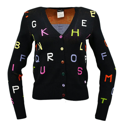 Chanel Alphabet Pattern Cardigan Black 01A #36