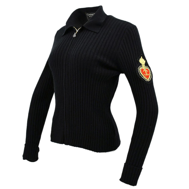 Chanel Zip Up Emblem Sweater Black #44