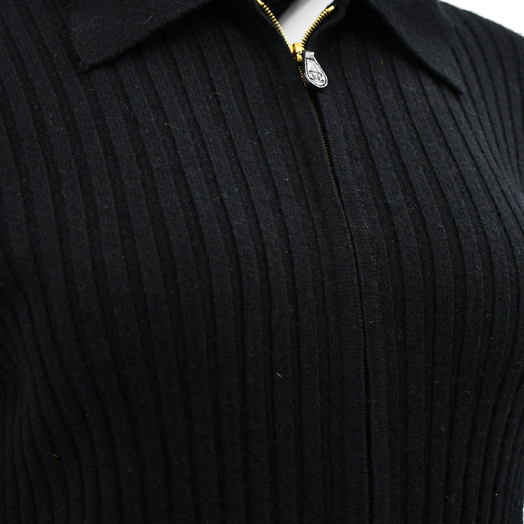 Chanel Zip Up Emblem Sweater Black #44