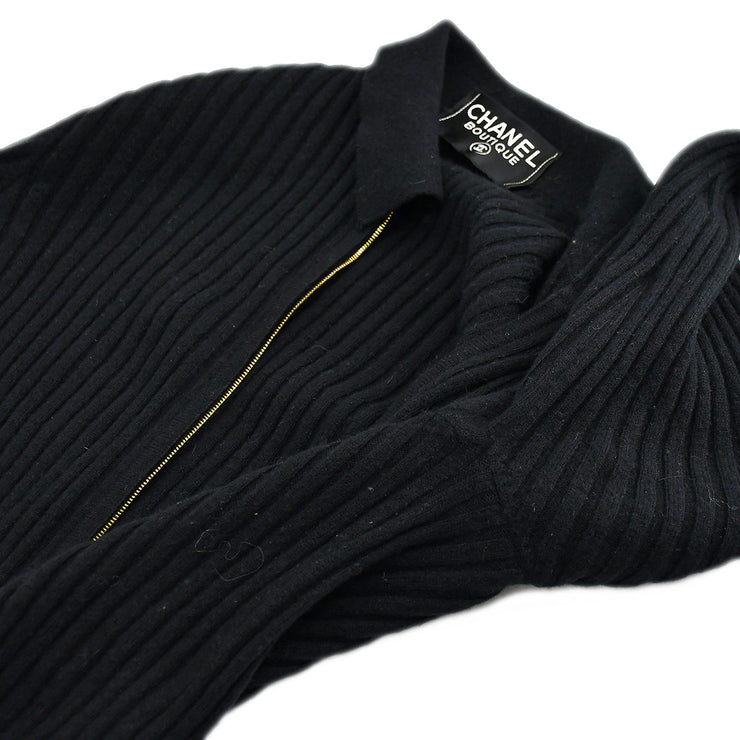 Chanel Zip Up Emblem Sweater Black #44